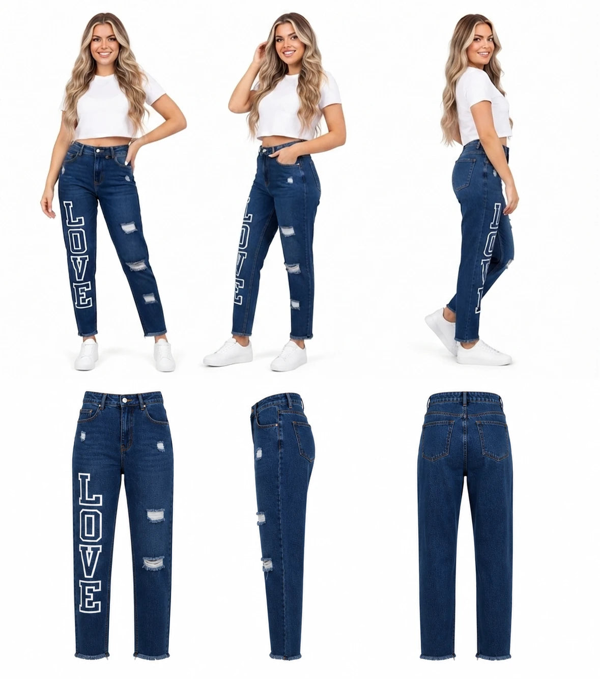 بنطلون جينز LOVE بقصة Mom Fit