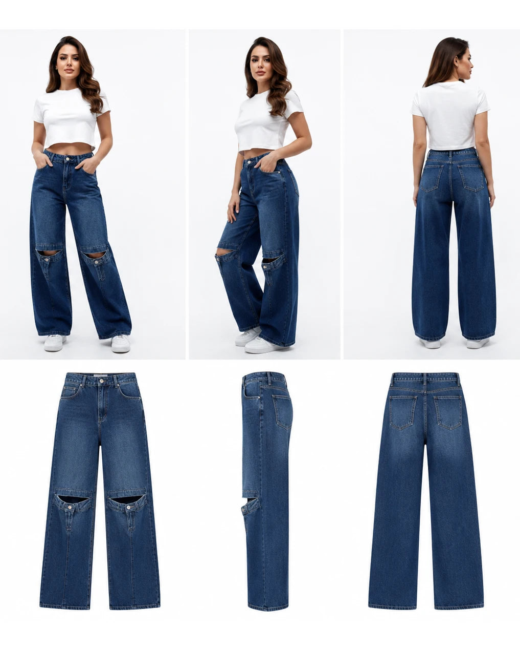 بنطلون جينز Wide Leg بفتحات عند الركبة