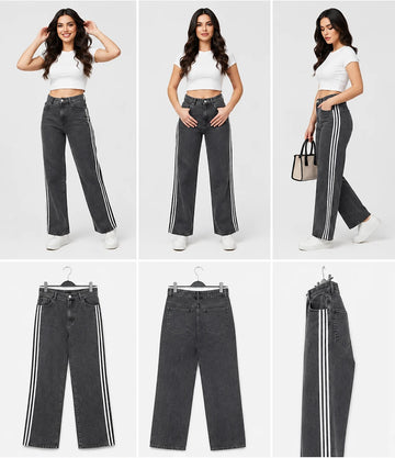 Sporty Wide Leg Denim Jeans