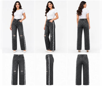 بنطلون جينز Wide Leg استرس