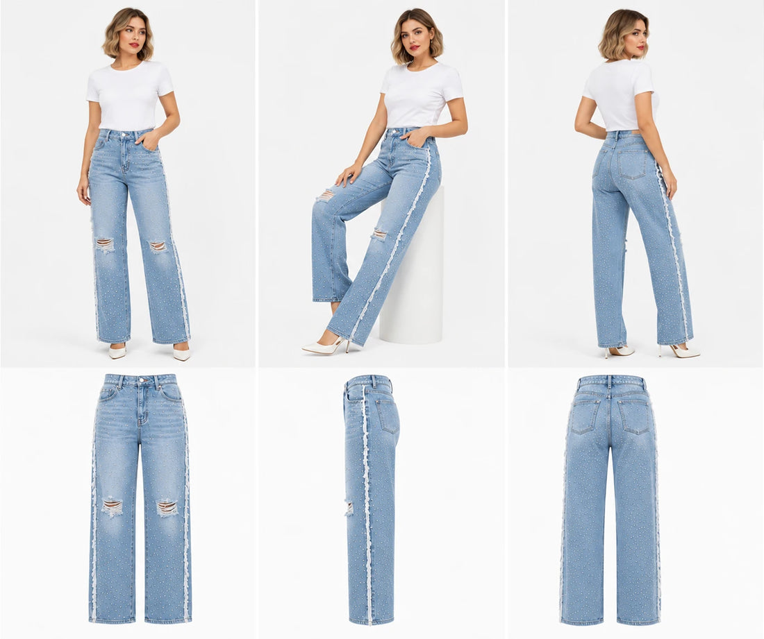 بنطلون جينز Wide Leg استرس