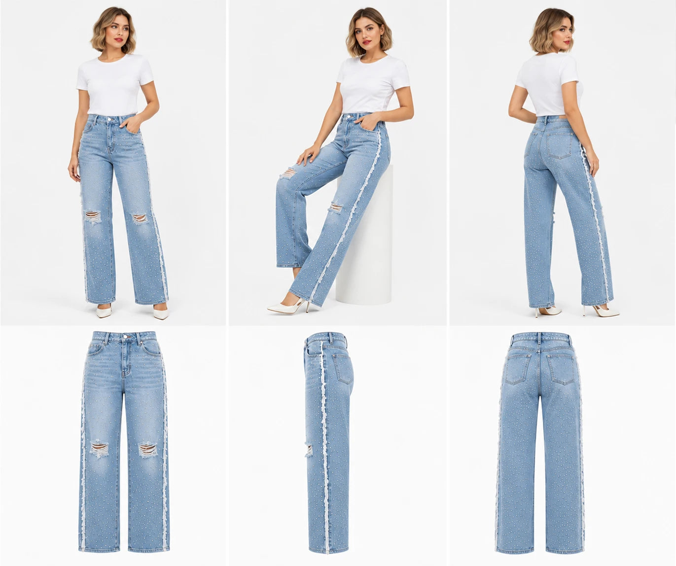 بنطلون جينز Wide Leg استرس