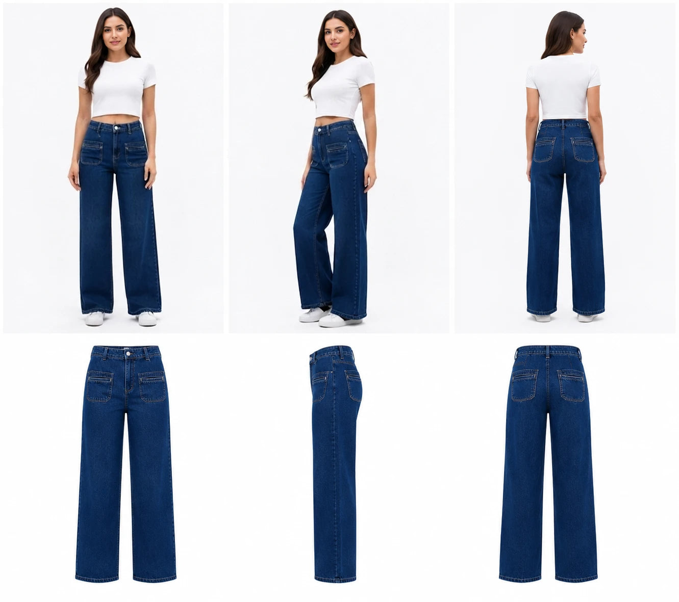 بنطلون جينز Wide Leg وجيوب أمامية