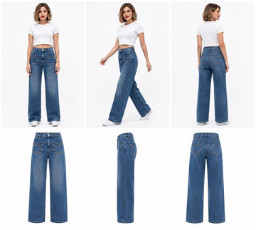 بنطلون جينز Wide Leg وجيوب أمامية