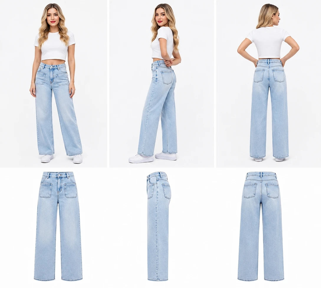 بنطلون جينز Wide Leg وجيوب أمامية