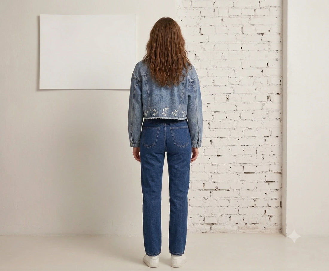 Embroidered cropped denim jacket