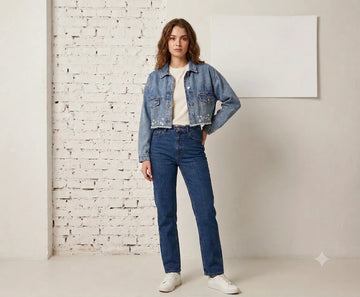 Embroidered cropped denim jacket