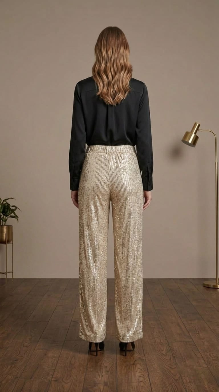 Straight-cut glitter trousers