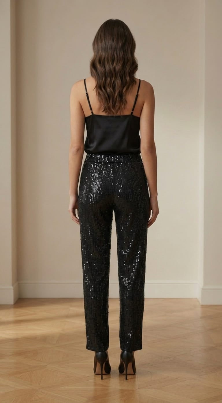 Straight-cut glitter trousers