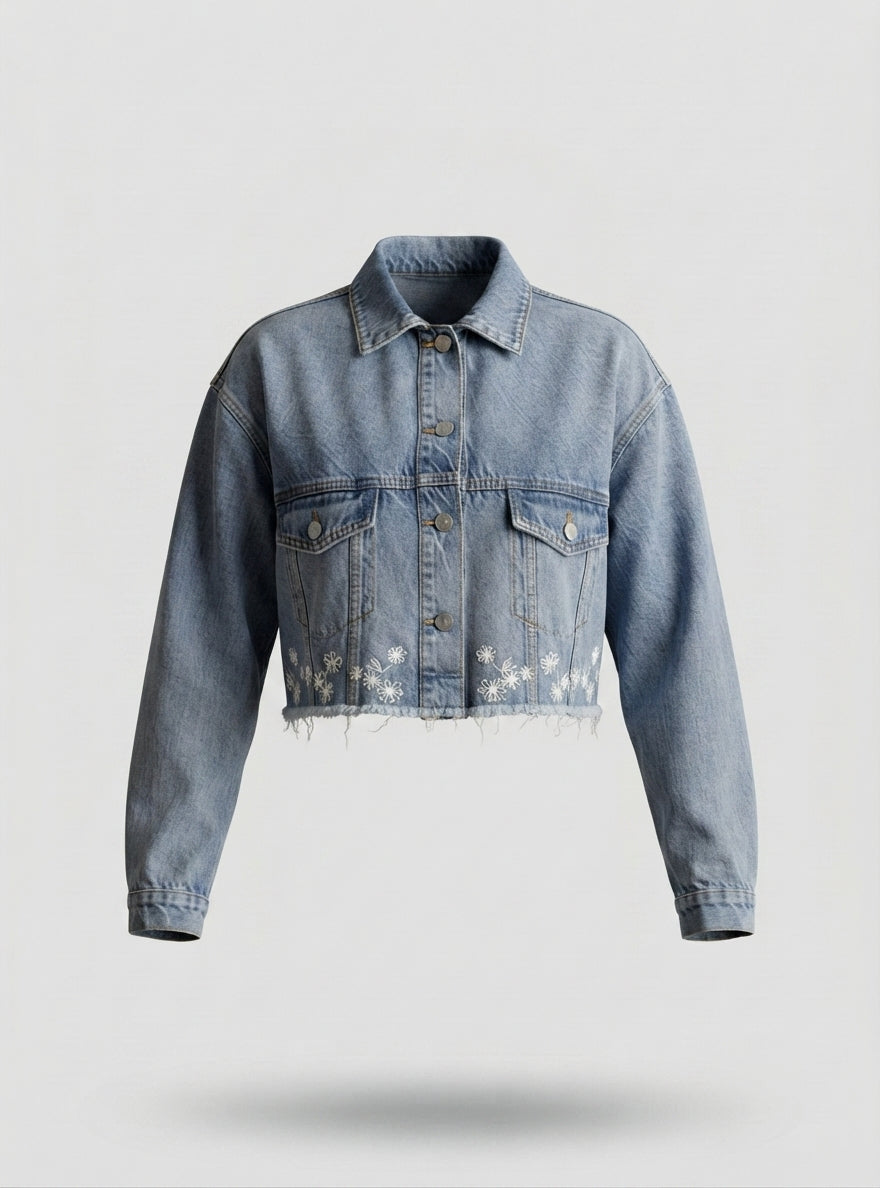 Embroidered cropped denim jacket