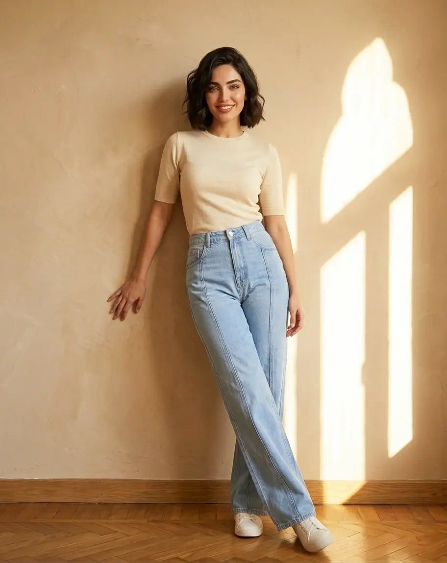 Ice Blue Wide Leg Denim