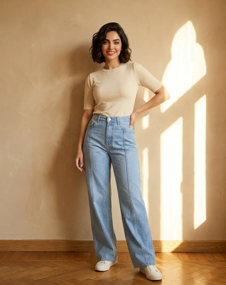 Ice Blue Wide Leg Denim